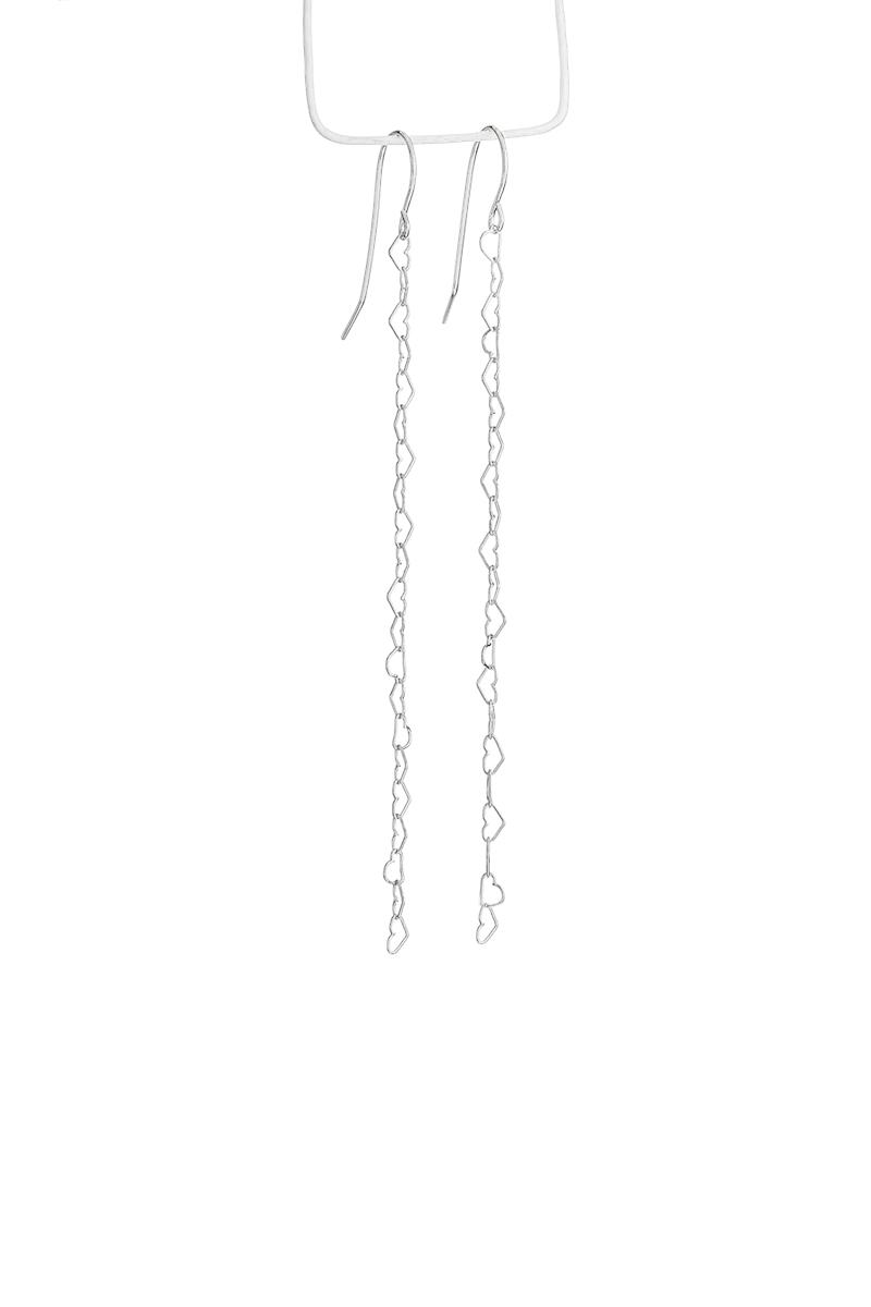 עגילים תלויים שרשרת לבבות כסף01